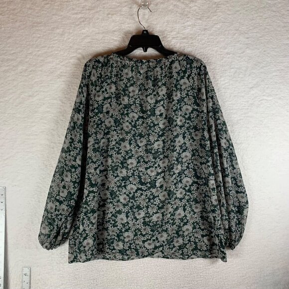 CABI Women's Green Floral Print Long Sleeve Boho Peasant Top Blouse Size M‎ 9736 - Picture 6 of 8